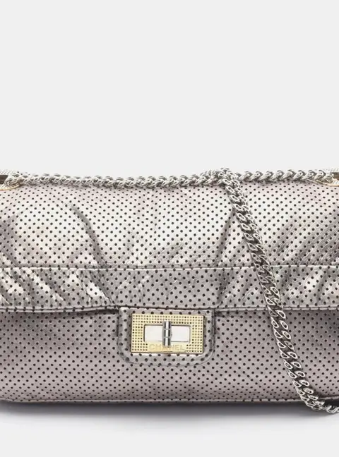 Chanel 2.55 Silver Punched Leather Shoulder Bag