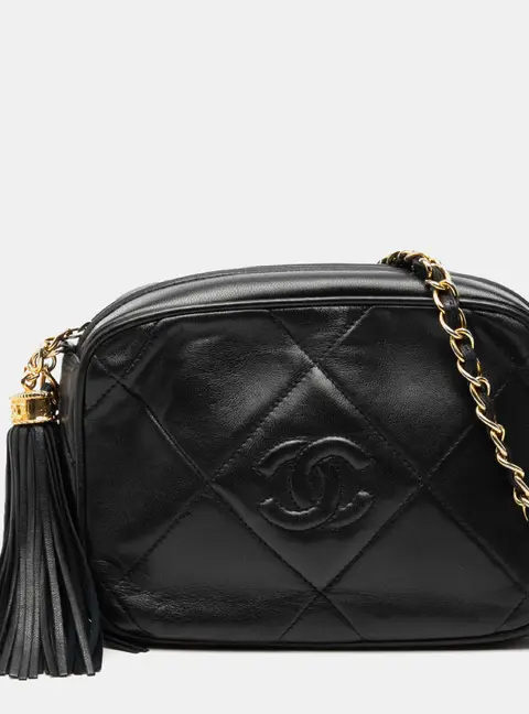 Chanel Black CC Quilted Lambskin Tassel Camera Bag