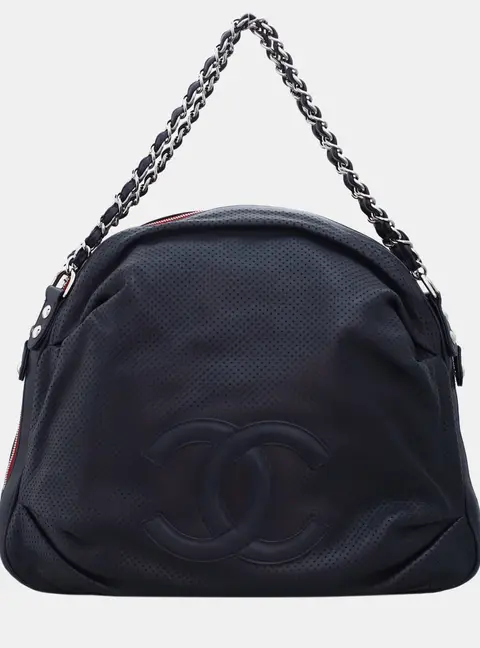 Chanel Baseball Spirit Ligne Medium Navy Blue Perforated Calfskin Leather Shoulder Bag