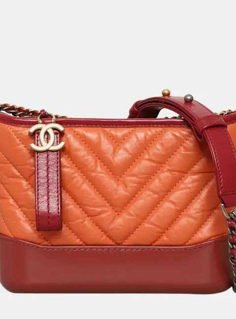Chanel Gabrielle Small Orange Red Lambskin Leather Hobo Bag