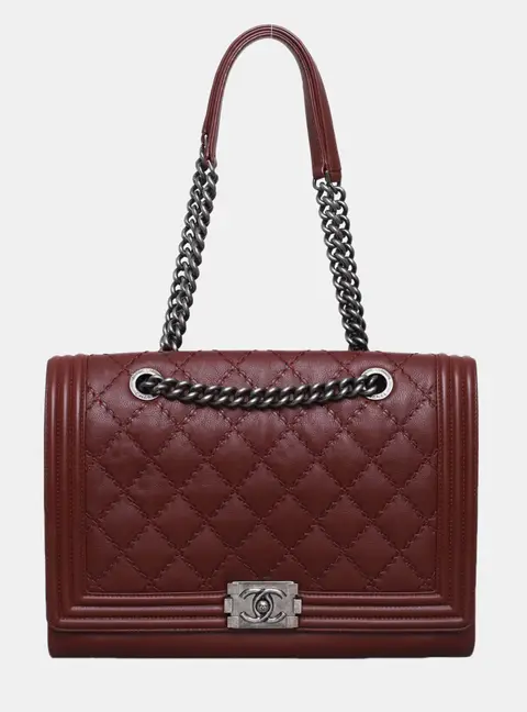 Chanel Boy Medium Red Quilted Lambskin Leather Shoulder Bag