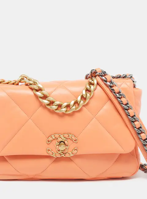 Chanel 19 Small Orange Quilted Leather Flap Bag