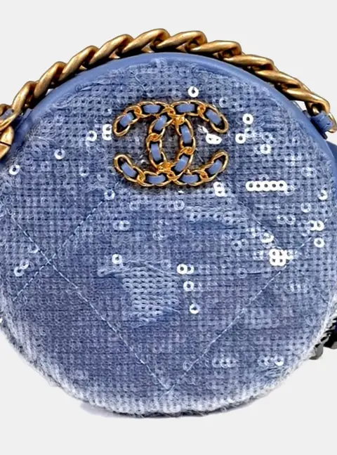 Chanel Blue Sequins Sequin 19 Round Mini Crossbody Bag