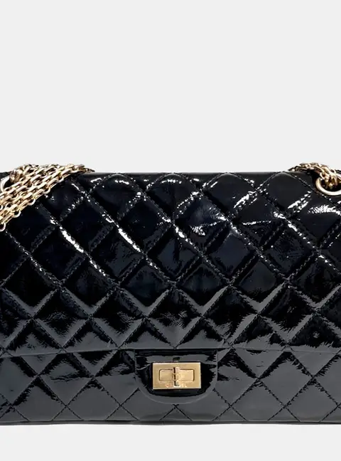 Chanel 2.55 Black Patent Leather Shoulder Bag