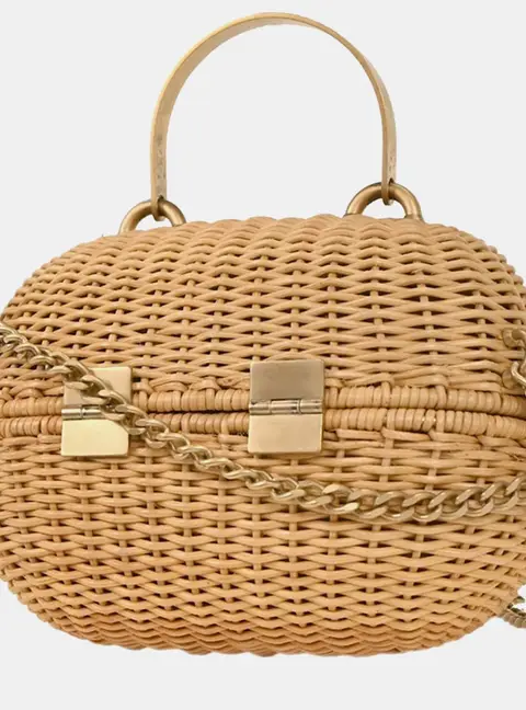 Chanel Heart Locket Beige Rattan Basket Bag