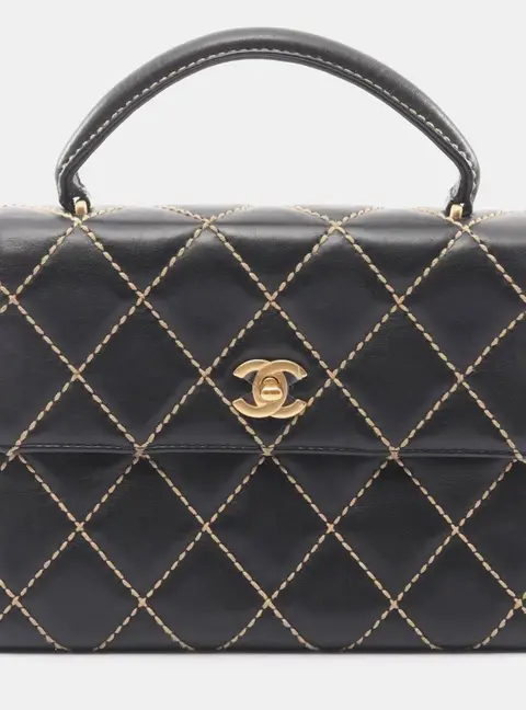 Chanel Wild Stitch Black Calfskin Leather Top Handle Bag