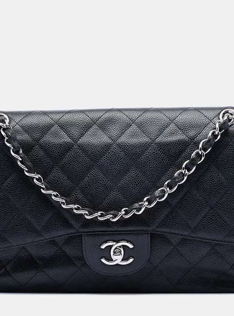 Chanel Jumbo Classic Black Caviar Leather Double Flap Bag