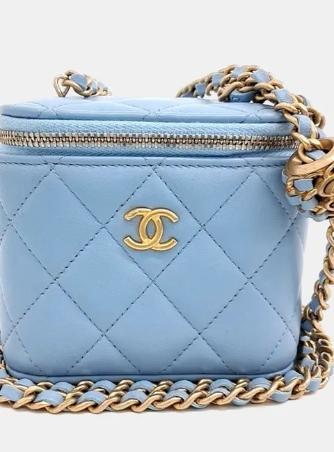 Chanel Golden Ball Mini Blue Leather Vanity Crossbody Bag