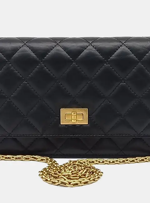 Chanel 2.55 Vintage Mini Black Leather Wallet on Chain