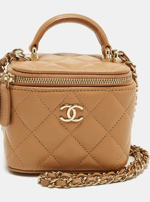 Chanel Vanity Case Mini Beige Quilted Leather Shoulder Bag
