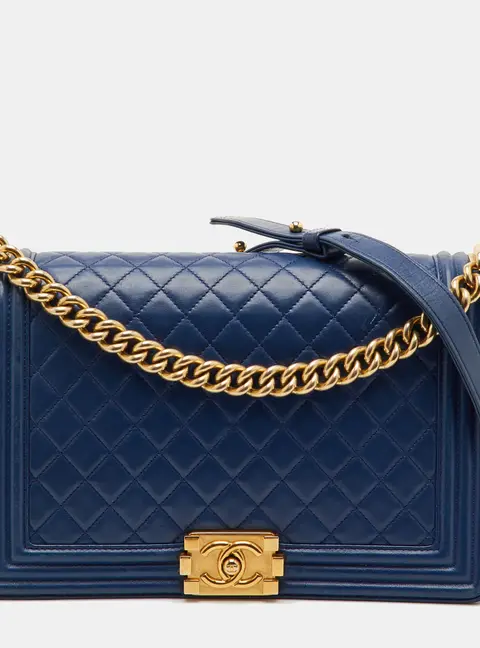 Chanel Boy New Medium Navy Blue Quilted Leather Shoulder Bag