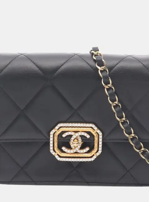 Chanel Crystal Geometric Frame Black Lambskin Leather Shoulder Bag