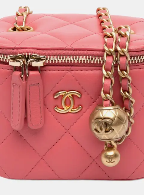 Chanel Pearl Crush Mini Pink Quilted Lambskin Leather Vanity Case with Chain