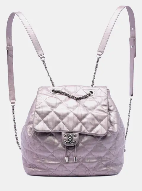 Chanel Ground Control Pink Quilted Iridescent Calfskin Leather Flap Backpack