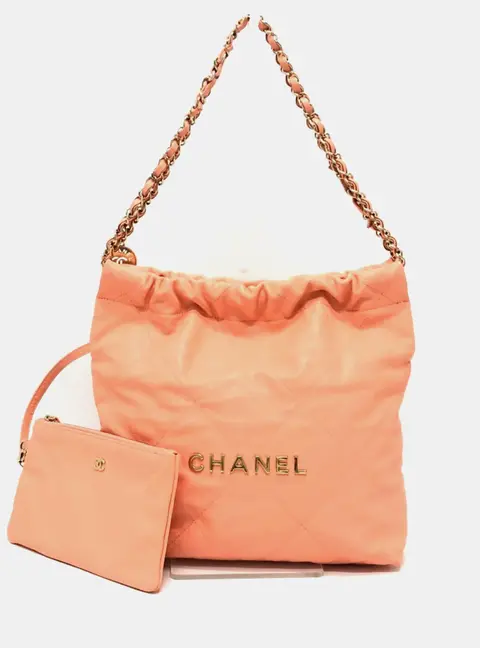 Chanel As3260 Matelasse Chanel 22 Small Handbag Chain Shoulder Bag Caviar Skin Coral Pink