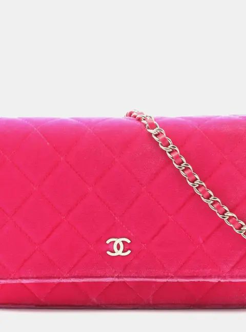 Chanel Wallet On Chain Pink Velvet Crossbody Bag