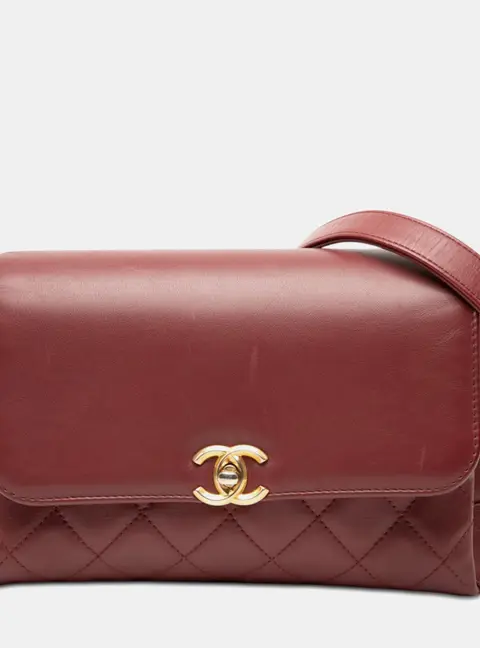 Chanel CC Red Quilted Lambskin Leather Flap Bag