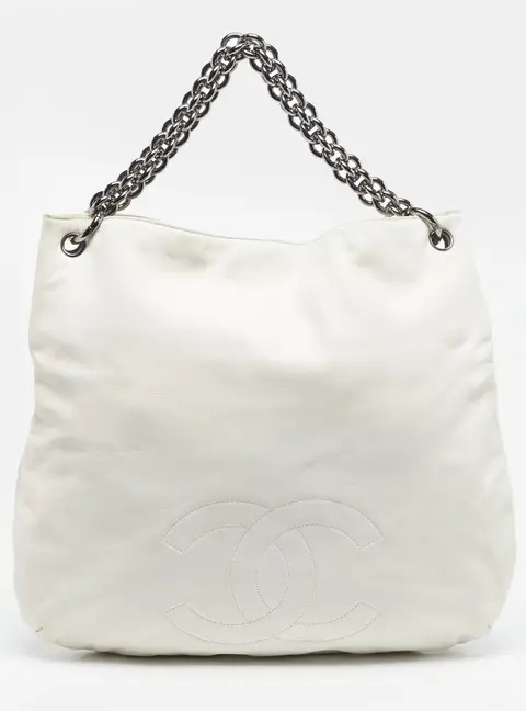 Chanel CC Chain White Leather Hobo