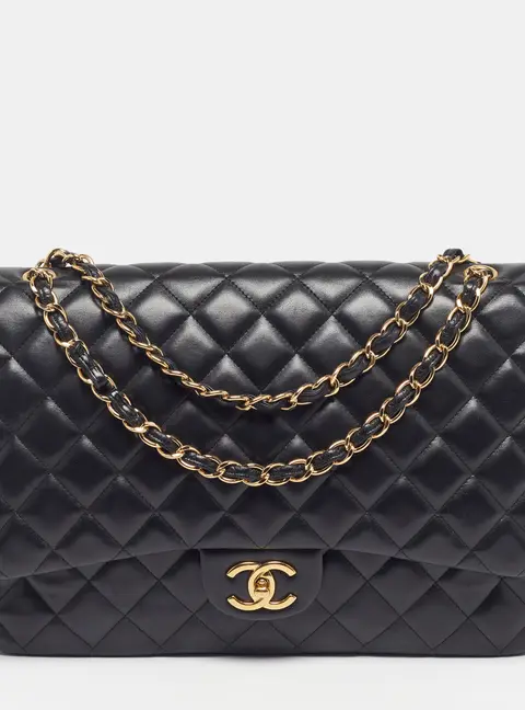 Chanel Classic Double Flap Maxi Black Quilted Leather Bag