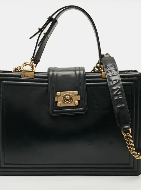 Chanel Boy Large Black Leather Shopper Tote