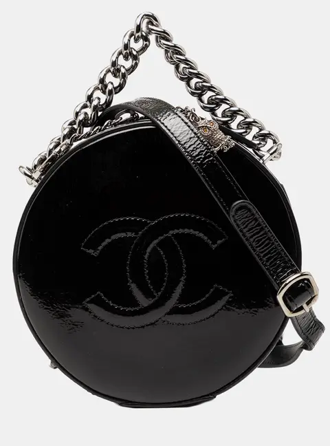 Chanel Round As Earth Black Patent Leather Clutch Bag