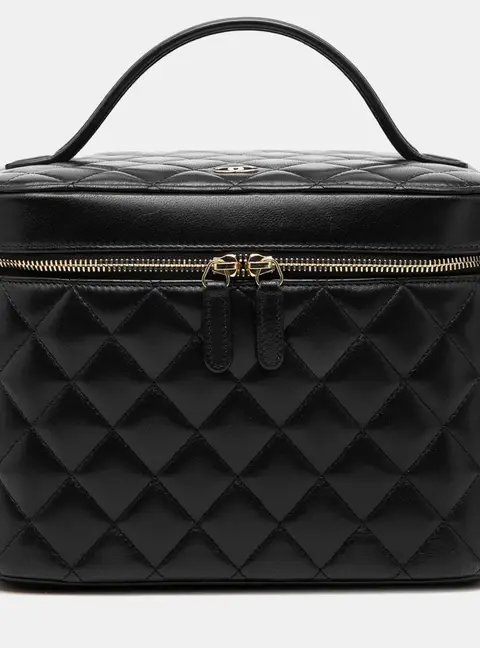 Chanel Quilted Small Black Lambskin Leather Vanity Case Bag