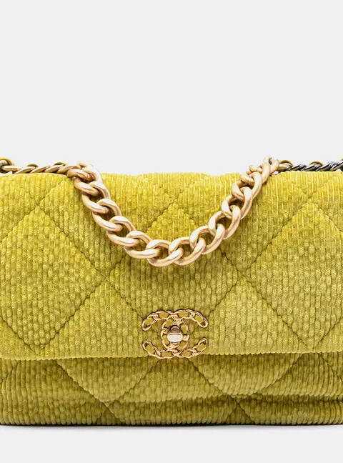 Chanel 19 Large Green Corduroy Flap Bag
