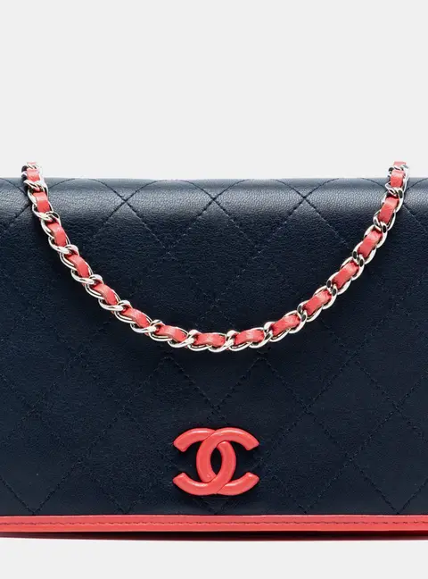 Chanel Wallet on Chain Blue Red Lambskin Leather Crossbody Bag