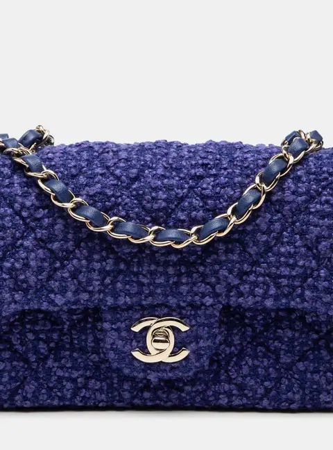 Chanel Mini Rectangular Classic Single Flap Blue Tweed Shoulder Bag