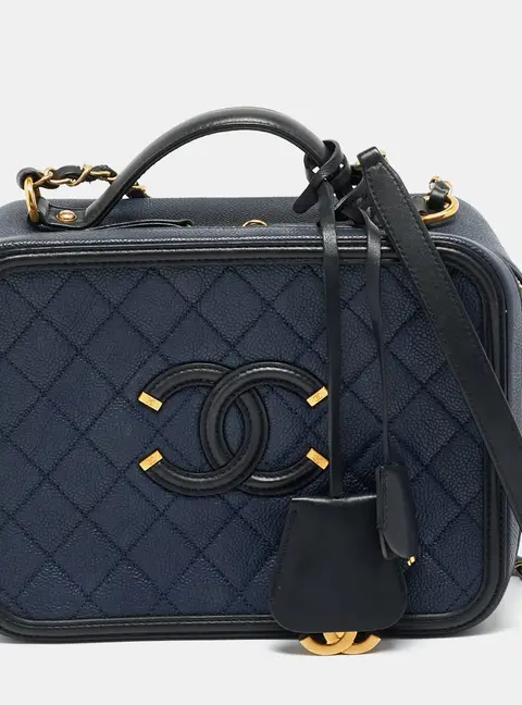 Chanel Filigree Vanity Large Navy Blue/Black Quilted Caviar Leather Bag