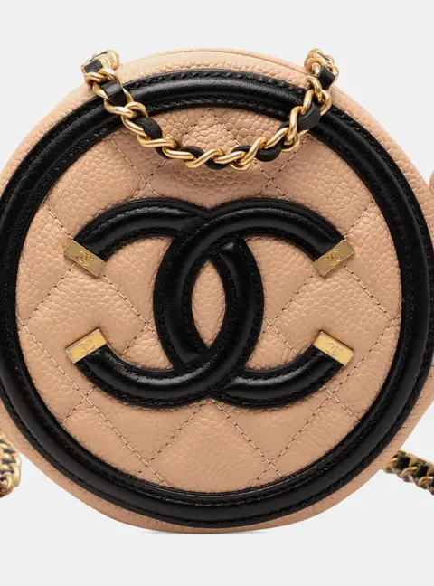 Chanel CC Filigree Round Beige/Black Caviar Leather Crossbody Bag