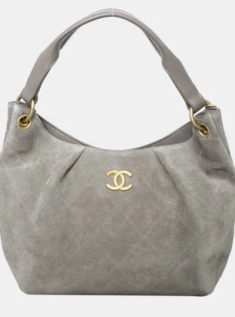Chanel Hobo Large Grey Suede Shoulder Bag