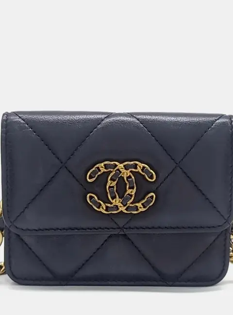 Chanel 19 Mini Black Lambskin Leather Chain Crossbody Bag