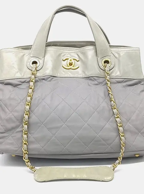 Chanel In The Mix Tote Grey Quilted Lambskin Leather Tote Bag