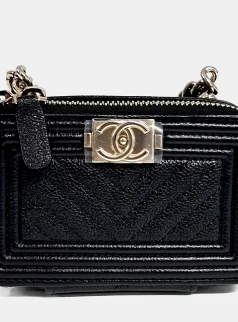 Chanel Boy Mini Black Caviar Leather Crossbody Bag