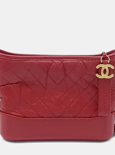 Chanel Gabrielle Small Red Aged Calfskin Leather Hobo Bag