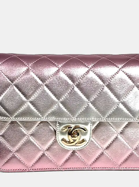 Chanel Classic Mini Ombre Pink Silver Metallic Calfskin Leather Flap Bag