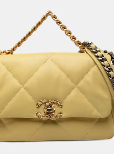 Chanel 19 Flap Medium Yellow Lambskin Leather Shoulder Bag