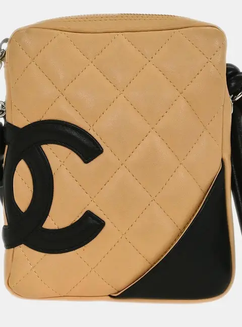 Chanel Beige Black Calfskin Cambon Ligne Crossbody Bag