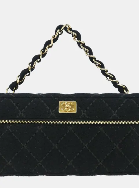 Chanel Wild Stitch Vanity Black Wool Small Top Handle Bag