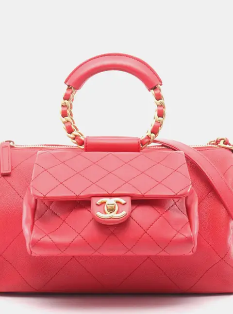 Chanel Matelasse Shoulder Bag In Lambskin And Grained Calfskin Leather Red