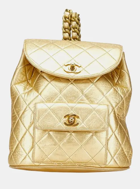Chanel Coco Mark Matelasse Gold Lambskin Leather Backpack Bag