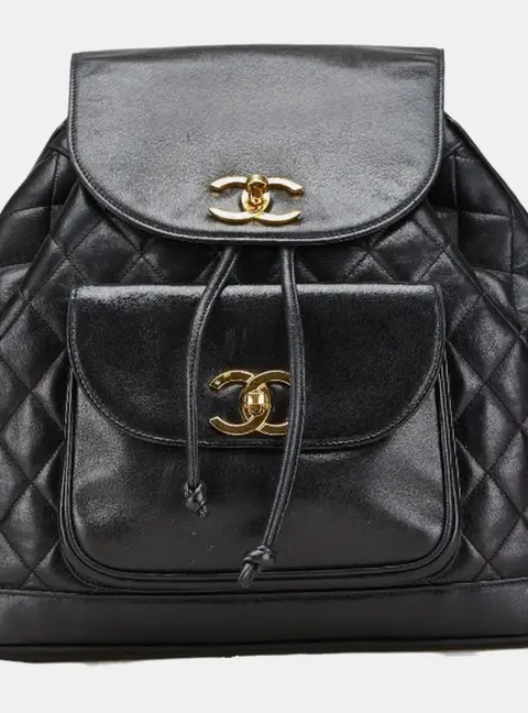 Chanel Coco Chain Black Lambskin Leather Backpack Bag