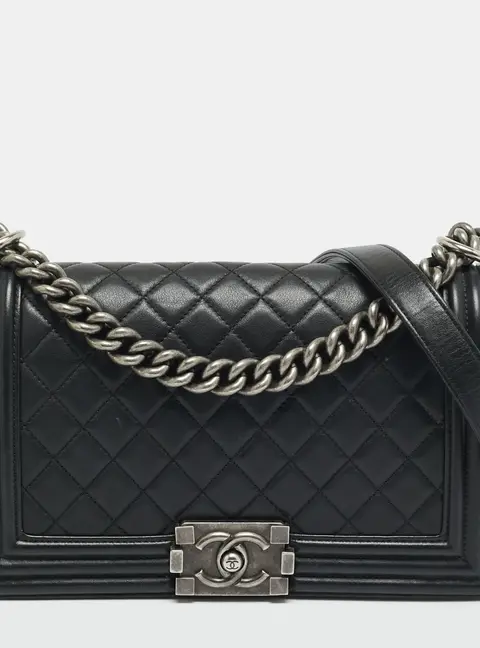 Chanel Boy Medium Black Quilted Leather Flap Bag
