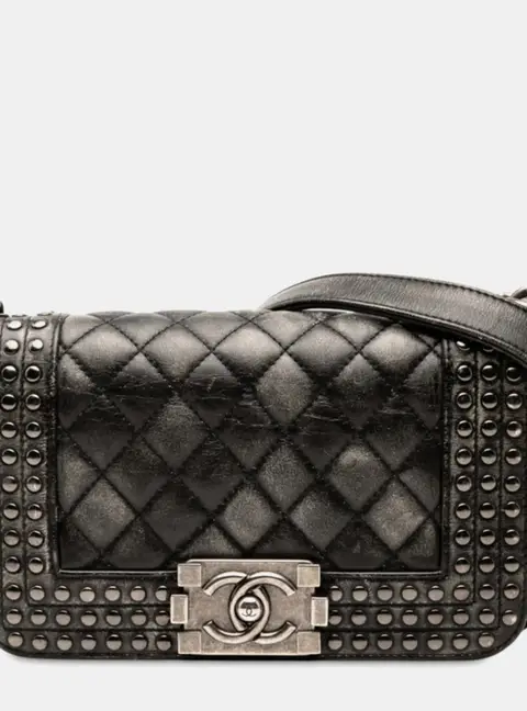 Chanel Boy Coco Mini Black Lambskin Leather Shoulder Bag