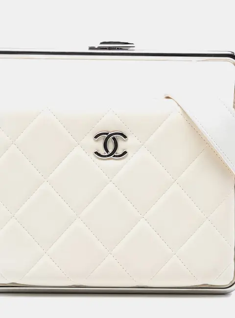 Chanel Metal Bar Convertible Small White Quilted Lambskin Leather Crossbody Bag