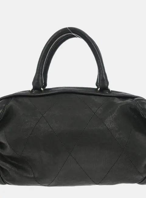 Chanel Quilted Black Calfskin Leather Top Handle Bag