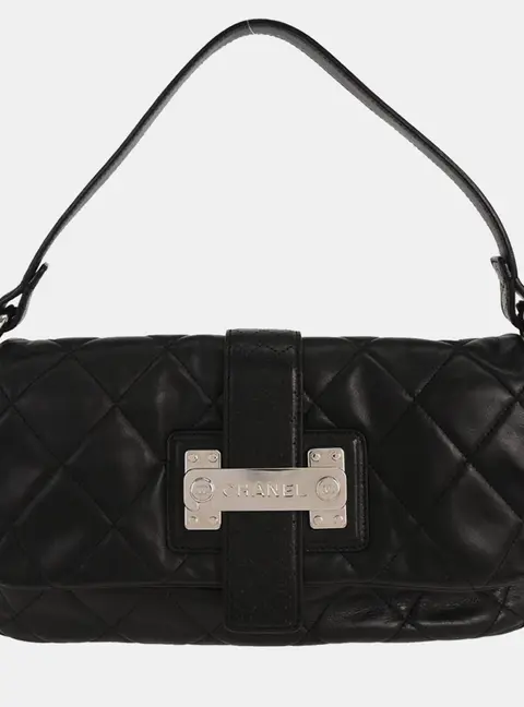 Chanel Quilted Black Lambskin Leather Shoulder Bag