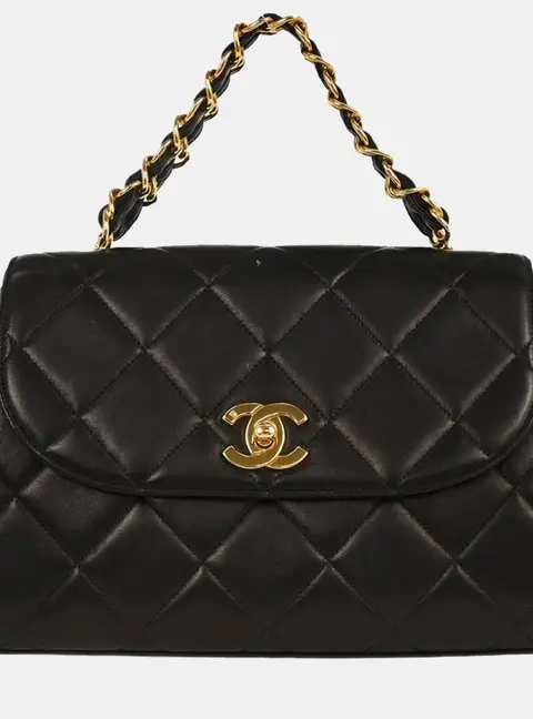 Chanel Classique Black Lambskin Leather Top Handle Bag