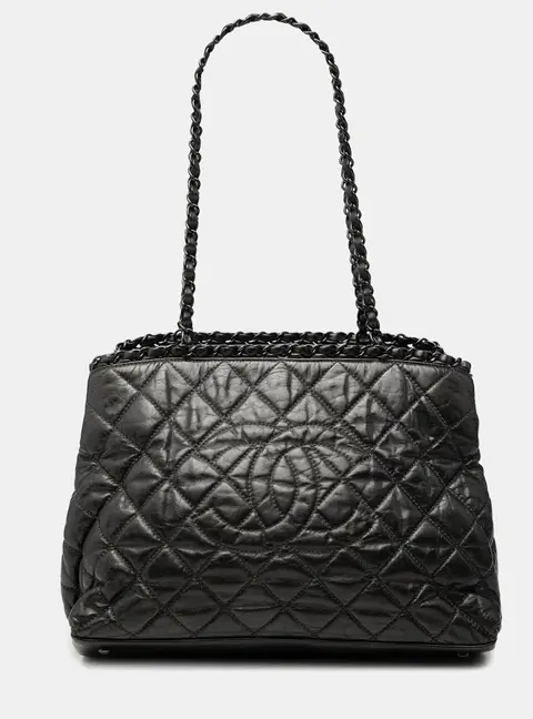 Chanel Chain Me Small Black Quilted Calfskin Leather Tote Bag